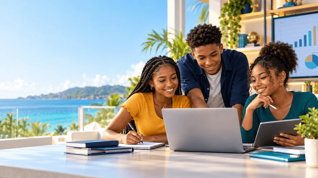 Caribbean secondary-school students learning together through ThinkWell StudyHub.